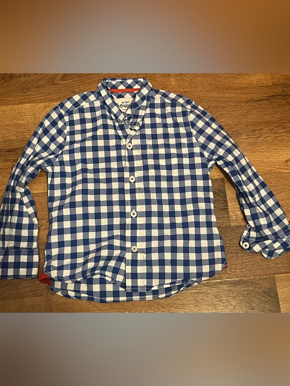 Mini Boden Boys Blue/White Gingham Collared Long Sleeve Button-Up Shirt 2-3Y
